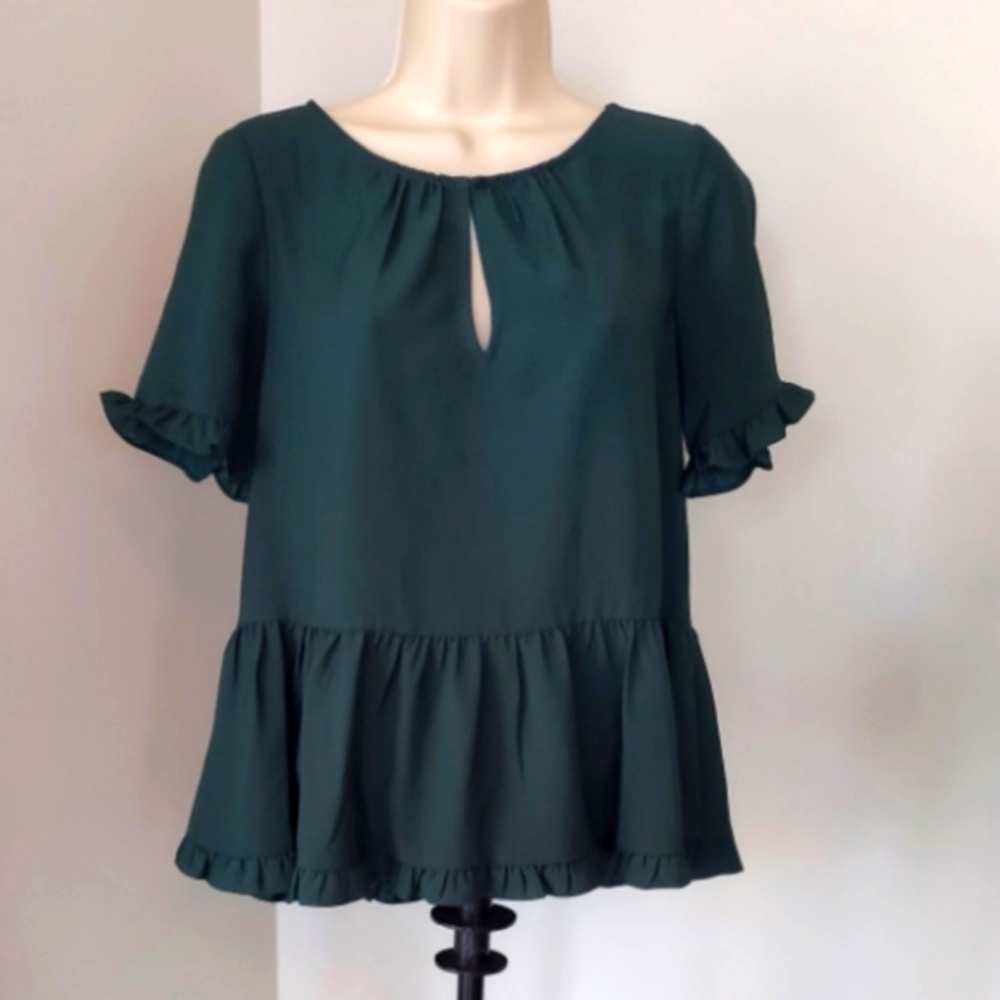 Madewell Smokey Spruce Peplum Top XS